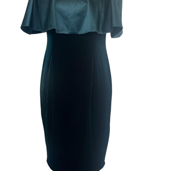 Adrianna-papell Velvet Green Dress Hoilday Cold Shoulder Vintage Classic Size 4 - Picture 3 of 6